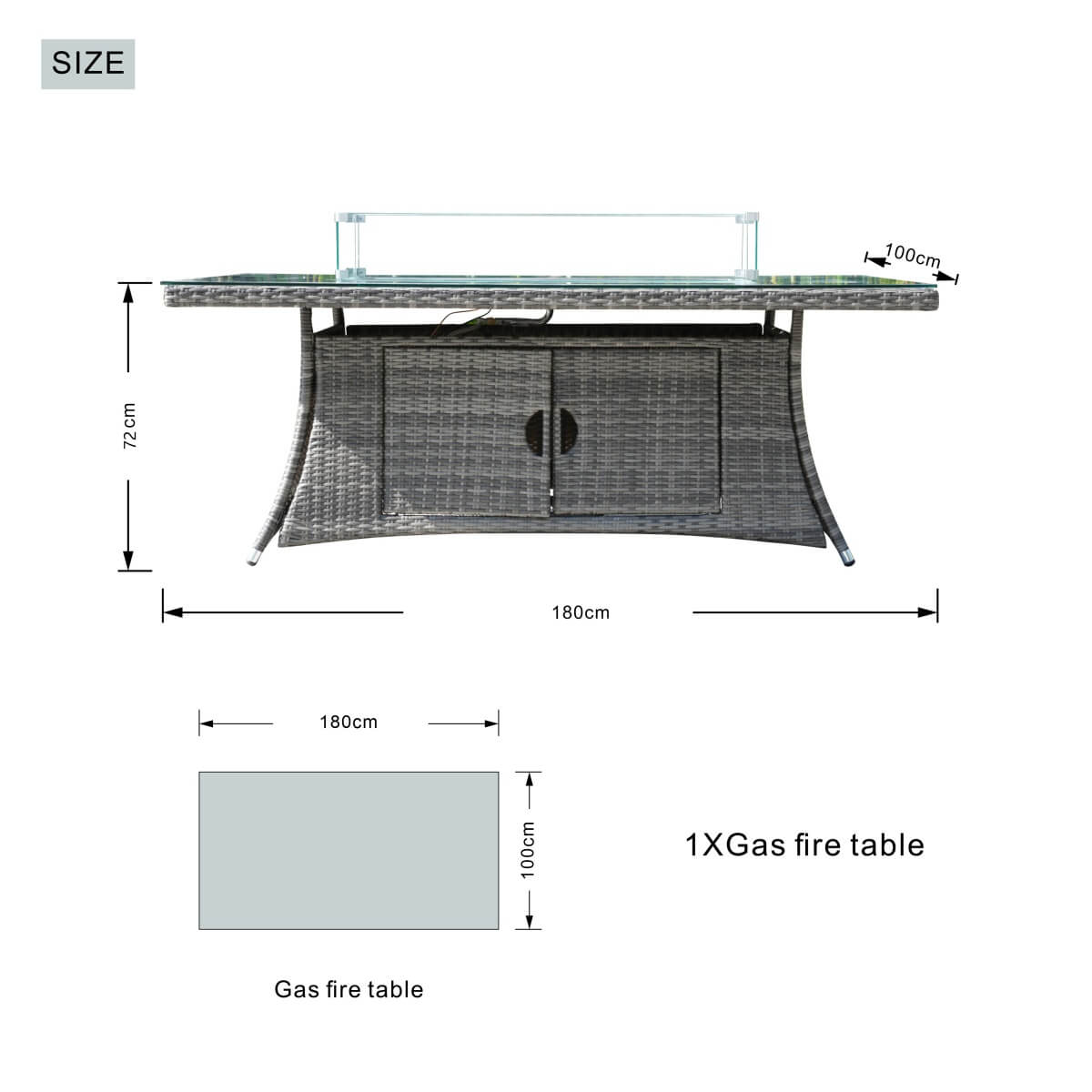 6-Seater Outdoor Patio Dining Set – Rectangle Fire Pit Table for Garden and Terrace