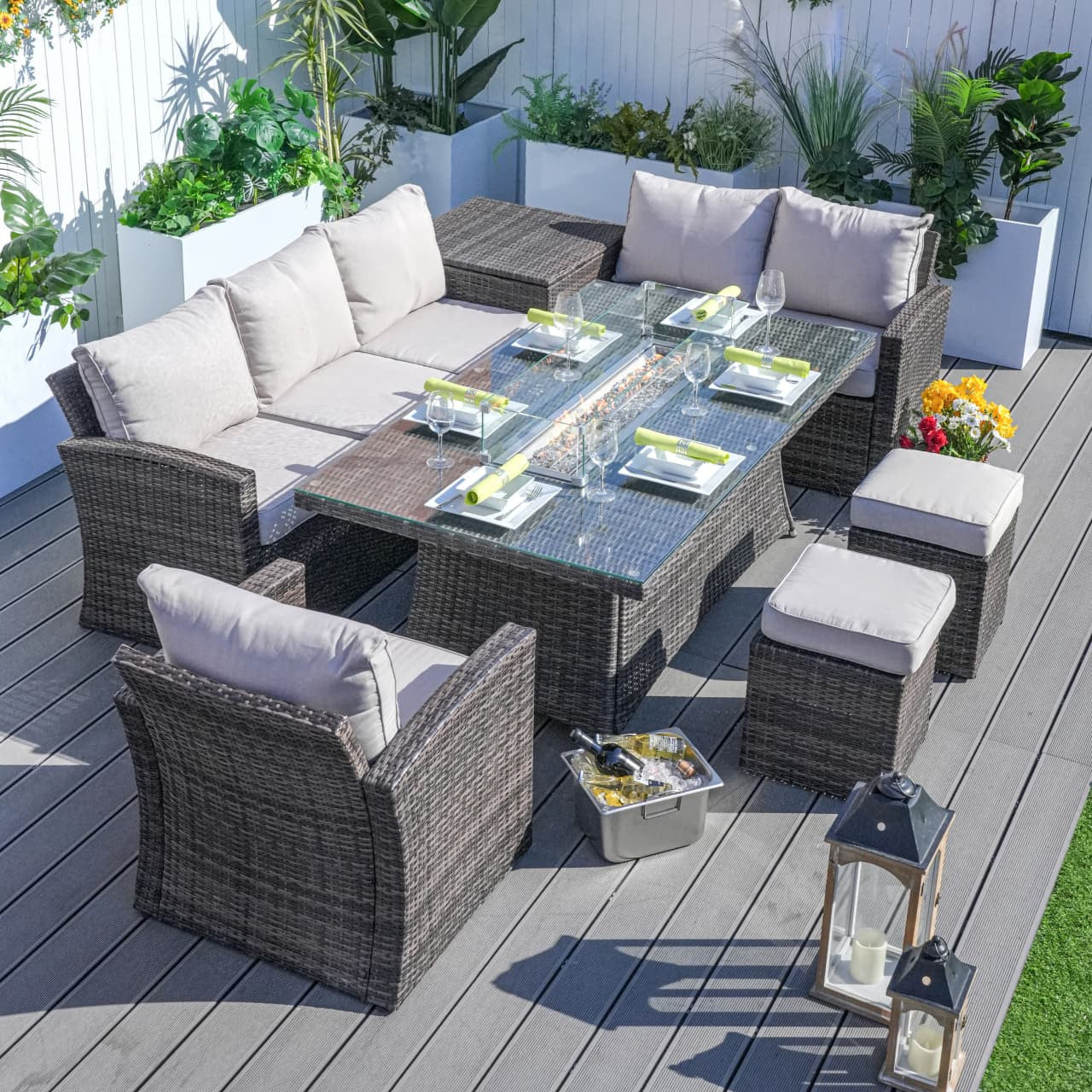 Santiago 6-Pieces Outdoor Conversation Set with Rectangular Firepit Table (PAS-1403B+1106R)