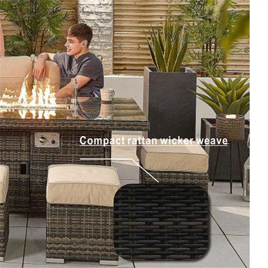 8-Seater Outdoor Corner Sofa Set with Rectangular Fire Pit Table and 3 Footstools – PAF-16591