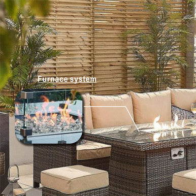 8-Seater Outdoor Corner Sofa Set with Rectangular Fire Pit Table and 3 Footstools – PAF-16591