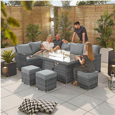 8-Seater Outdoor Corner Sofa Set with Rectangular Fire Pit Table and 3 Footstools – PAF-16591