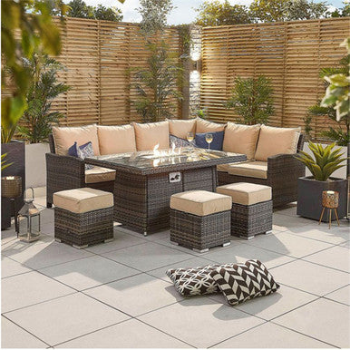 8-Seater Outdoor Corner Sofa Set with Rectangular Fire Pit Table and 3 Footstools – PAF-16591