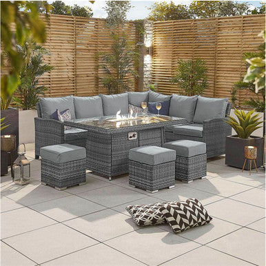 8-Seater Outdoor Corner Sofa Set with Rectangular Fire Pit Table and 3 Footstools – PAF-16591