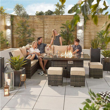 8-Seater Outdoor Corner Sofa Set with Rectangular Fire Pit Table and 3 Footstools – PAF-16591