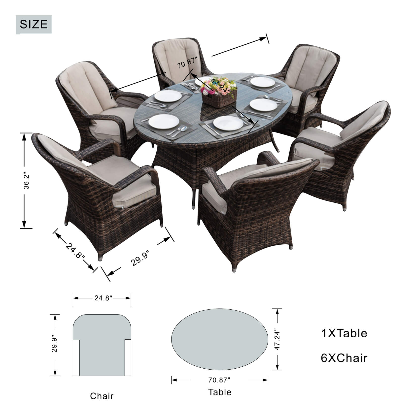Ravenna 6-Seat Outdoor Dining Set with Oval Dining Table (PAD-1713+010)