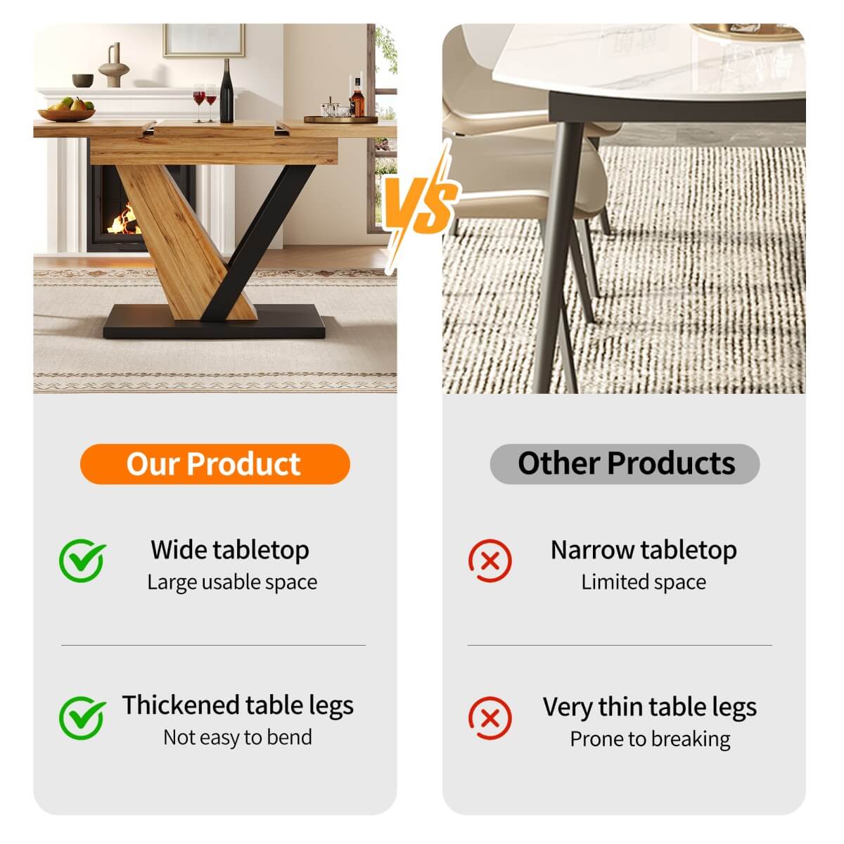 Extendable Dining Table – 120–160cm Wood Grain Table for Kitchen & Living Room