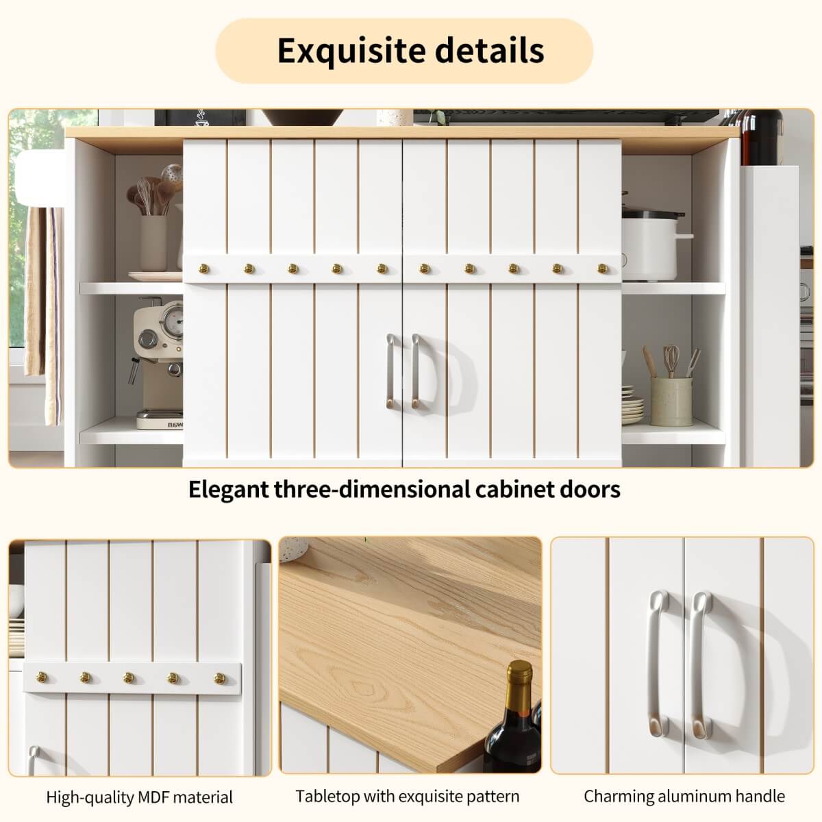 Kitchen Trolley with Worktop – Mobile Kitchen Cabinet with Storage & Sliding Doors