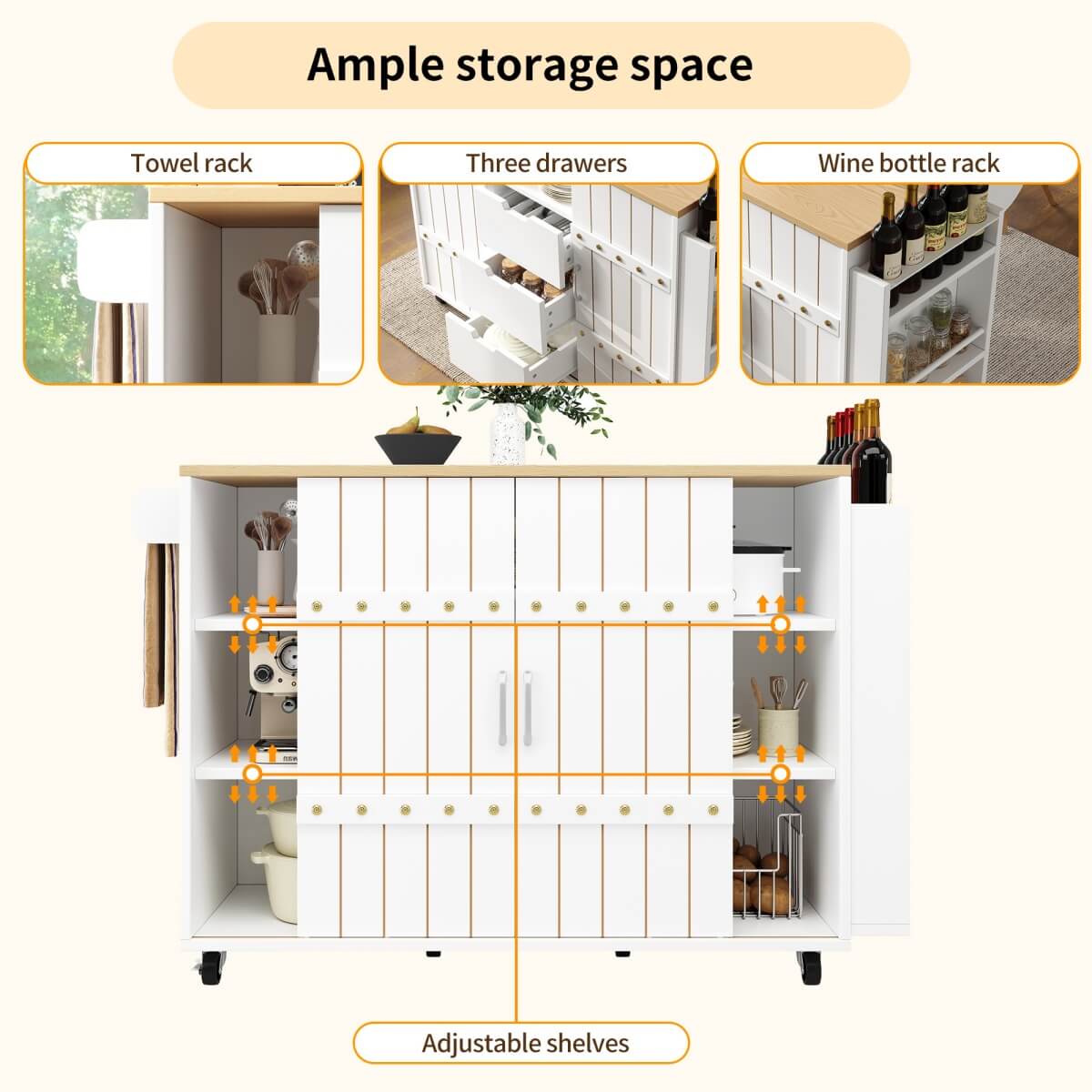Kitchen Trolley with Worktop – Mobile Kitchen Cabinet with Storage & Sliding Doors