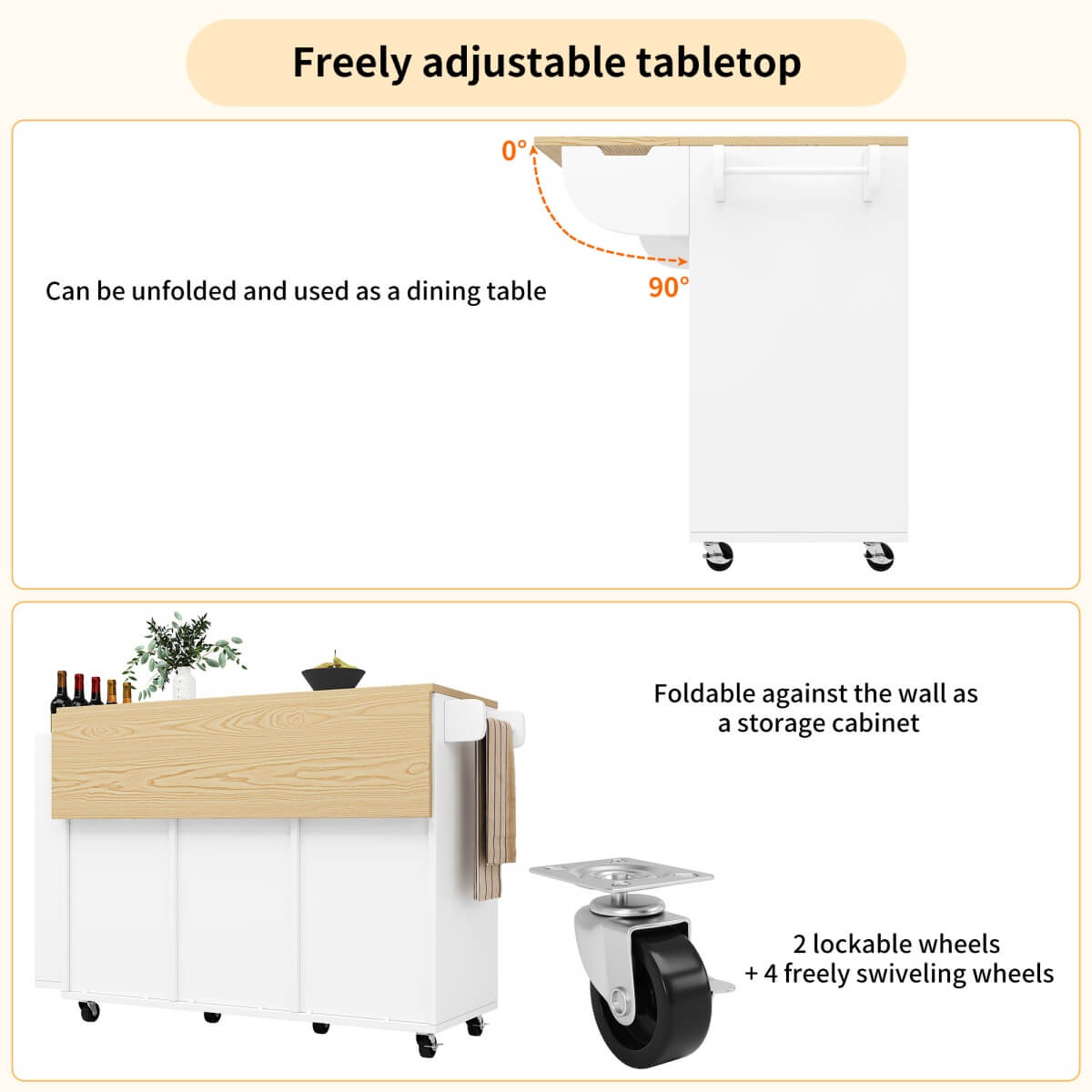 Kitchen Trolley with Worktop – Mobile Kitchen Cabinet with Storage & Sliding Doors