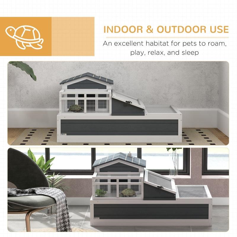 Tortoise House with 3 Rooms, 2 Stories, Ladder, Balcony, Tray, Openable Roof, Grey