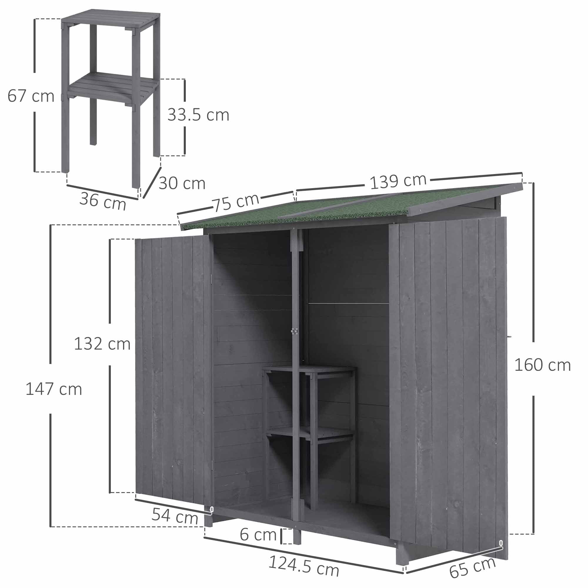 Fir Wood Garden Shed 139 x 75 with Asphalt Roof - Grey
