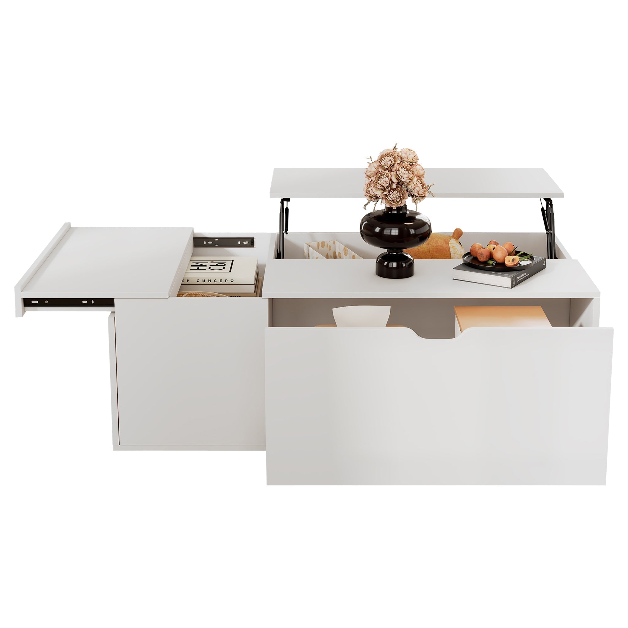 Lift Up Coffee Table, Coffee Table With Drawer, Wooden Tea Tables Sofa End Tables for Living Room Furniture , White
