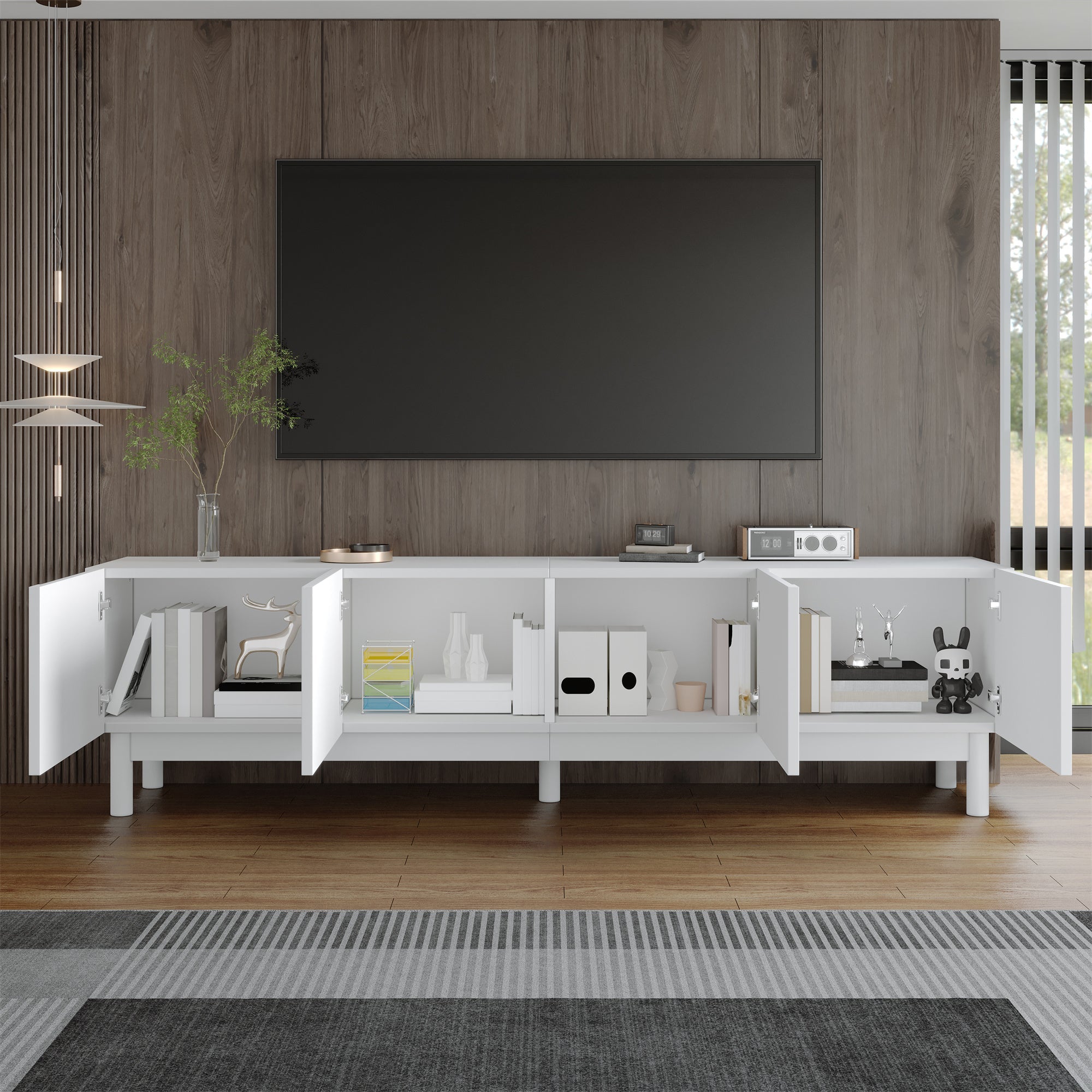 TV Cabinet with Curved Wave-Shaped Doors, Shelves, and Stabilizing Legs