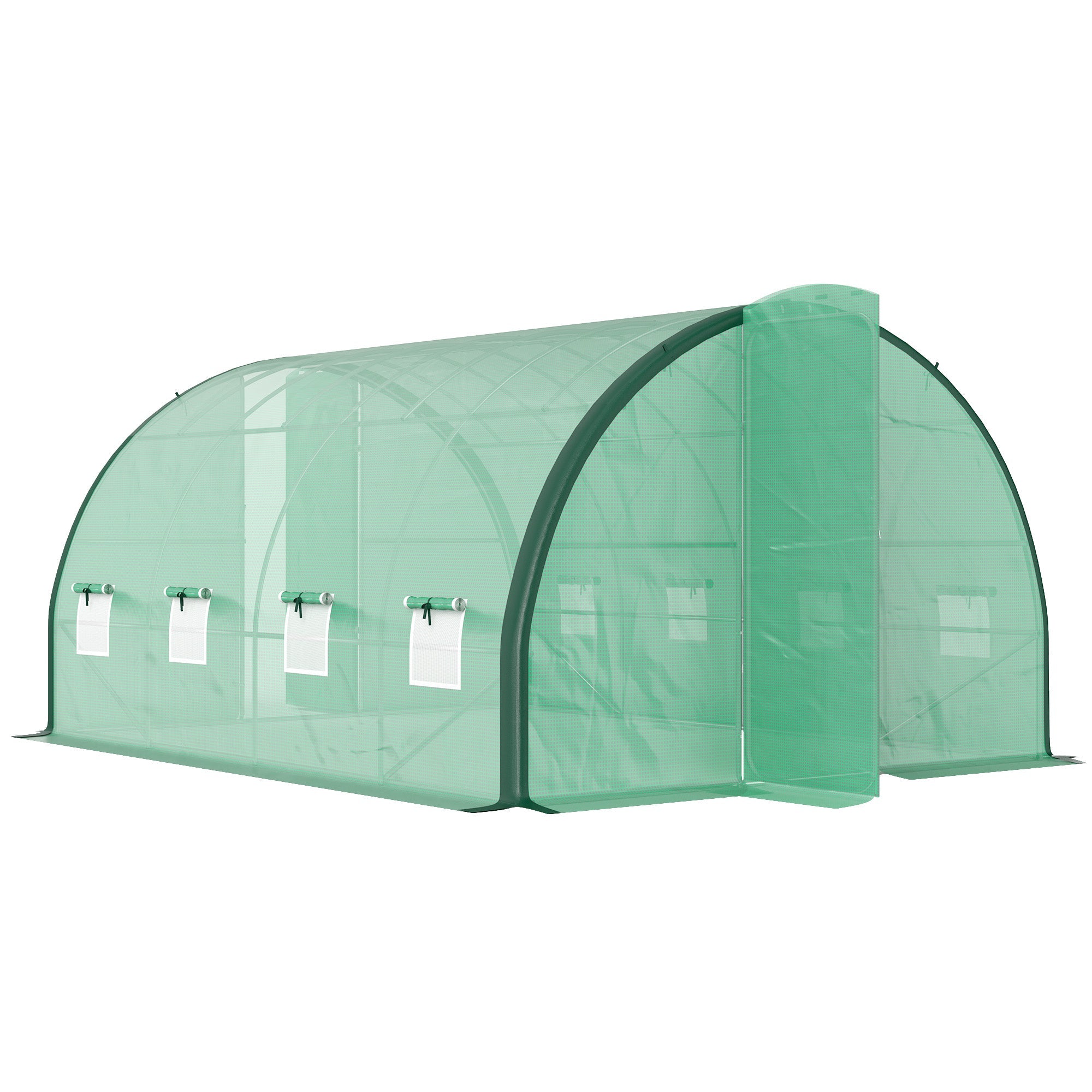 Polytunnel Greenhouse 4 x 3(m) with Windows and Doors - Green
