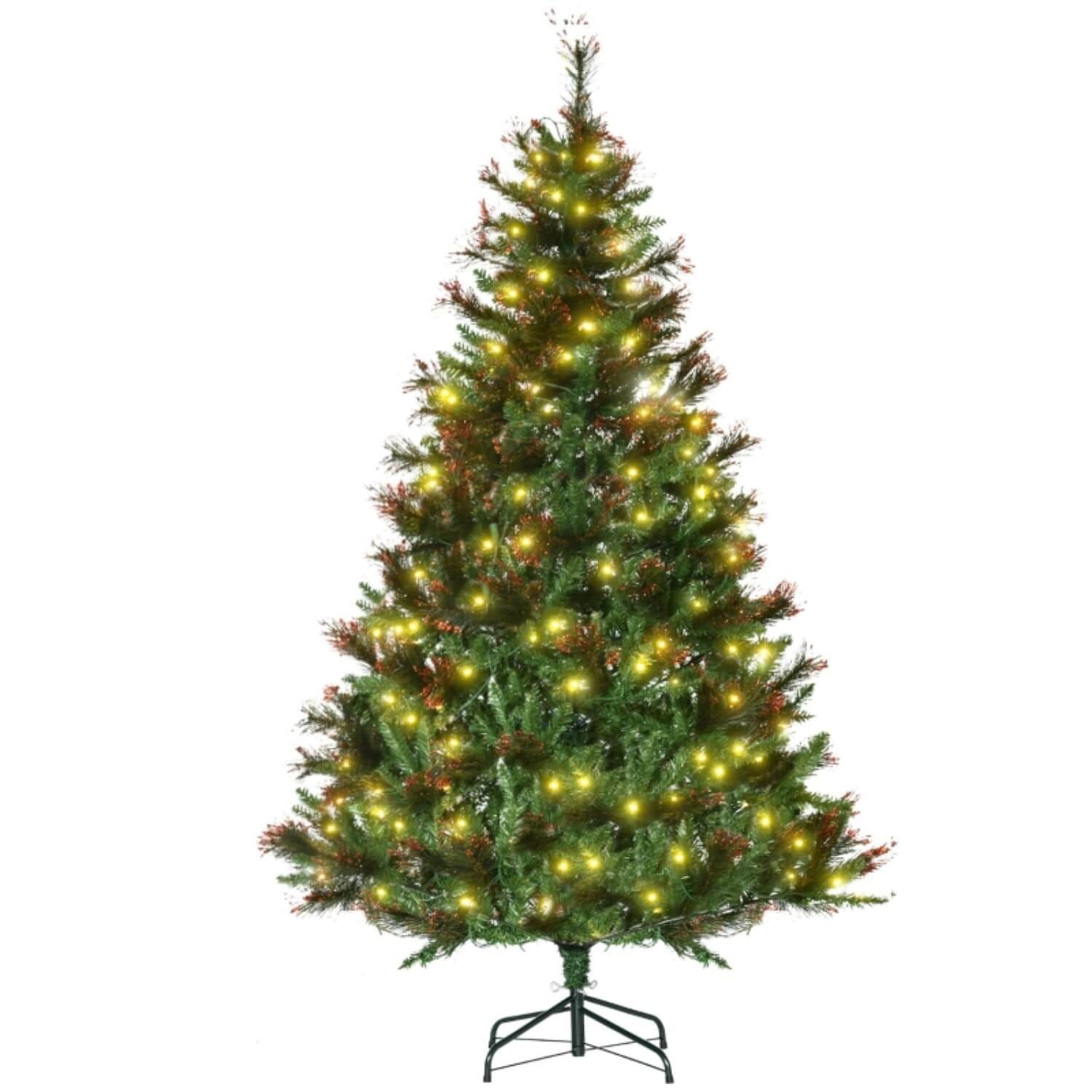6FT Pre-Lit Artificial Christmas Tree – Realistic Spruce Design with Warm White LED Lights, Metal Stand
