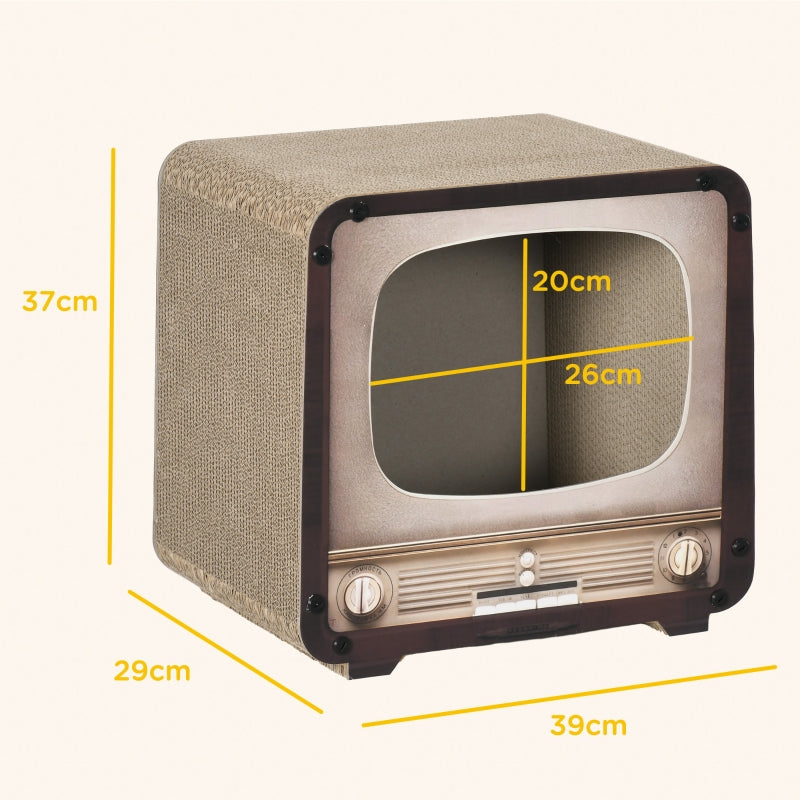 TV Shape Cat Scratching Board House, 2-in-1, with Catnip for Indoor Cats, Brown