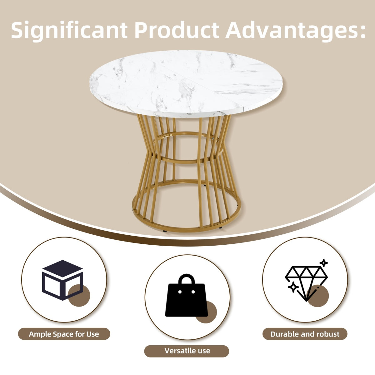 White with Metal Leg (1 piece), Kitchen Table, Sturdy Metal Frame