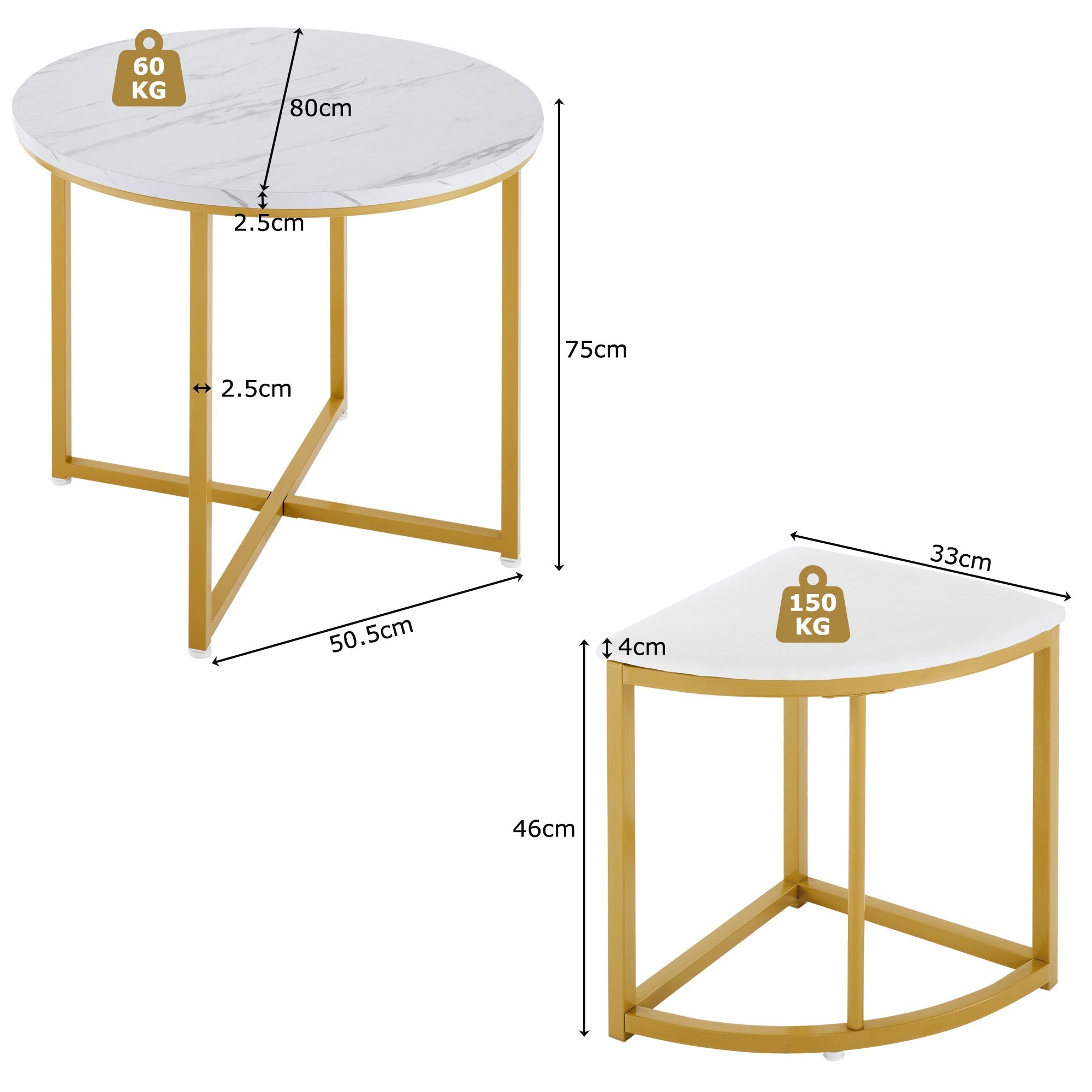 Dining Room Table Set with Four Chairs, MDF Tabletop, Gold-Plated Iron Frame, Velvet Chair, White