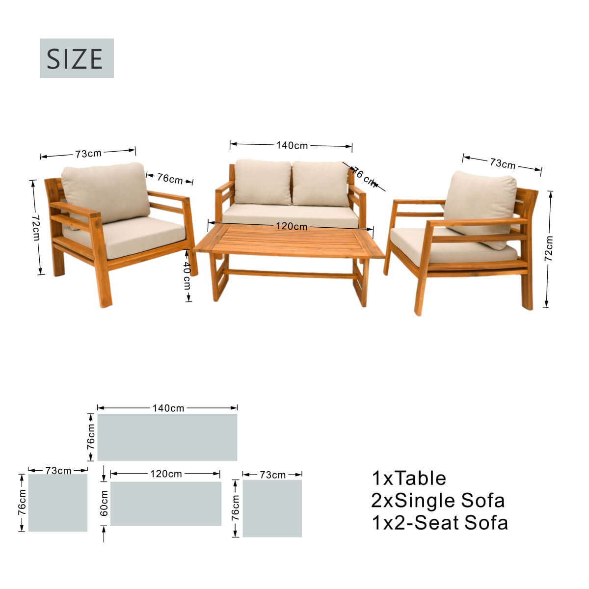4-Seater Acacia Wood Outdoor Sofa Set – Solid Wood Garden Lounge with Coffee Table