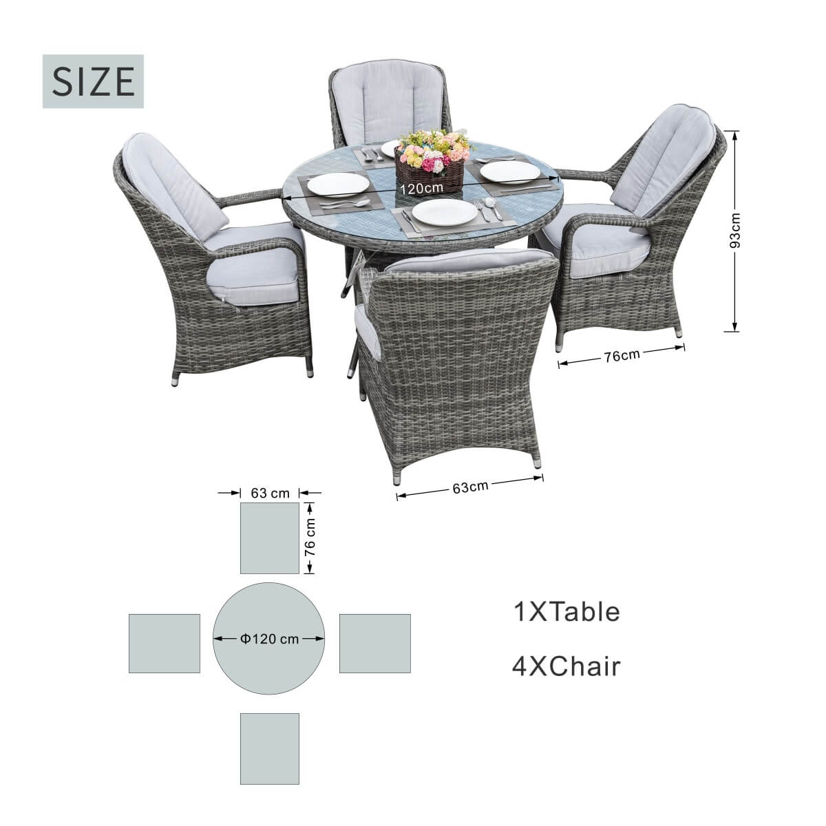 4-Seater Patio Dining Set with Round Table and Parma Chairs¡ªPAD-1709-SET