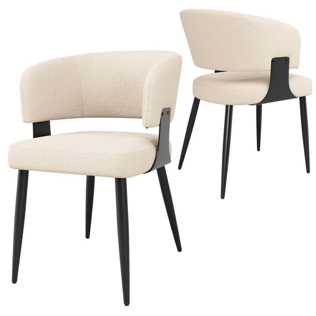 Set of 2 Upholstered Dining Chairs – Curved Backrest, Soft Padded Seat and Metal Legs