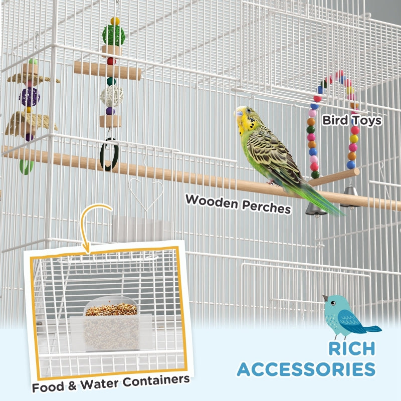 Bird Cage with Stand, Toys, Accessories for Canaries, Finches, White