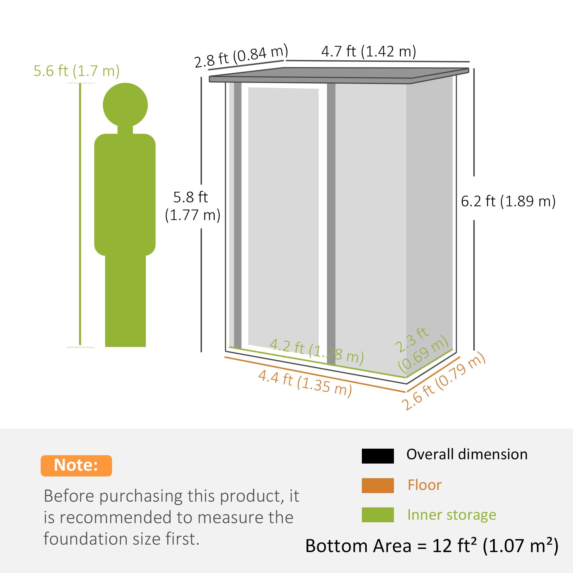 Metal Garden Storage Shed, 5ft x 3ft Sloped Roof Lockable Door, Brown