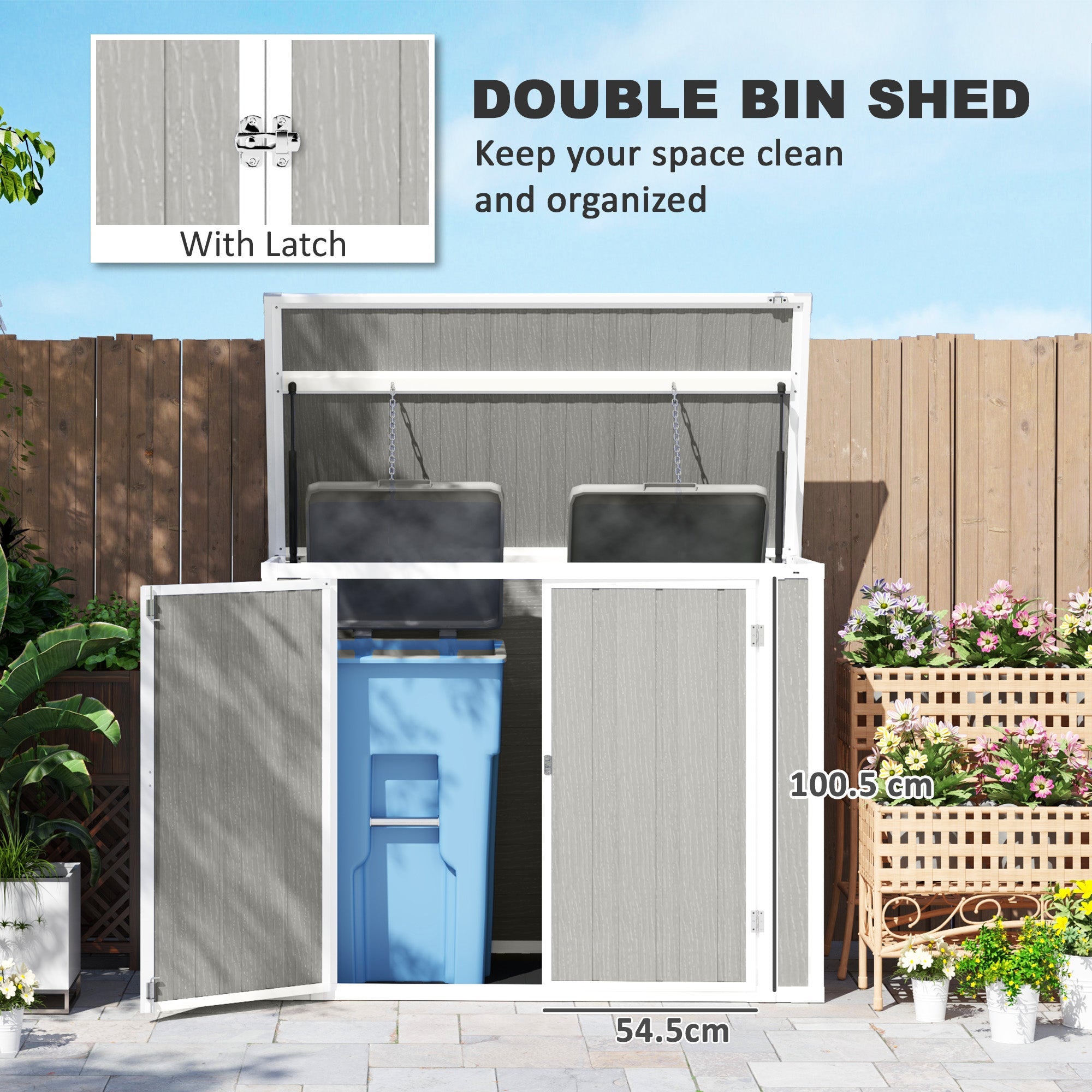 Garden Shed, Lockable Outdoor Storage with Openable Lid, Light Grey