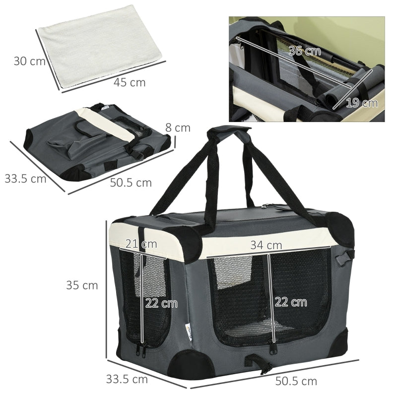 Pet Carrier 51cm Foldable, with Cushion - Grey