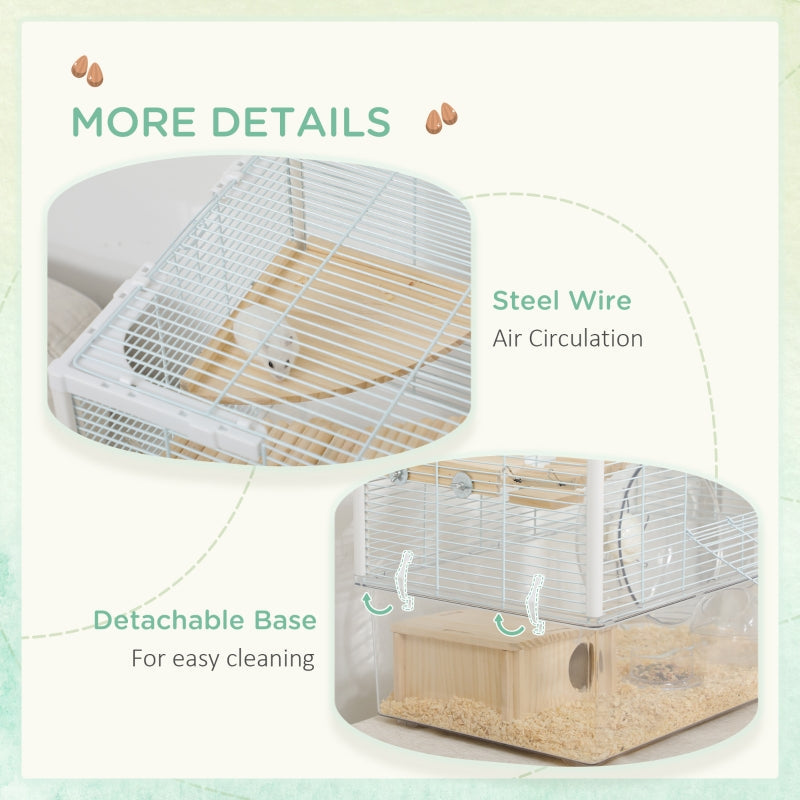 Hamster/Gerbil Cage with Wooden Ramp, Exercise Wheel, Food Bowl - White
