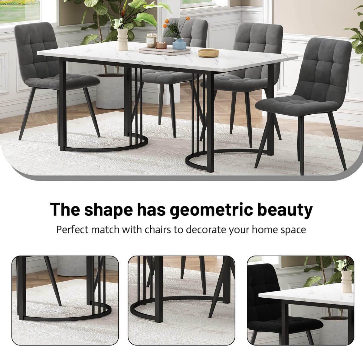 140×80cm Modern Dining Table – Rectangular Marble Effect Table with Metal Frame