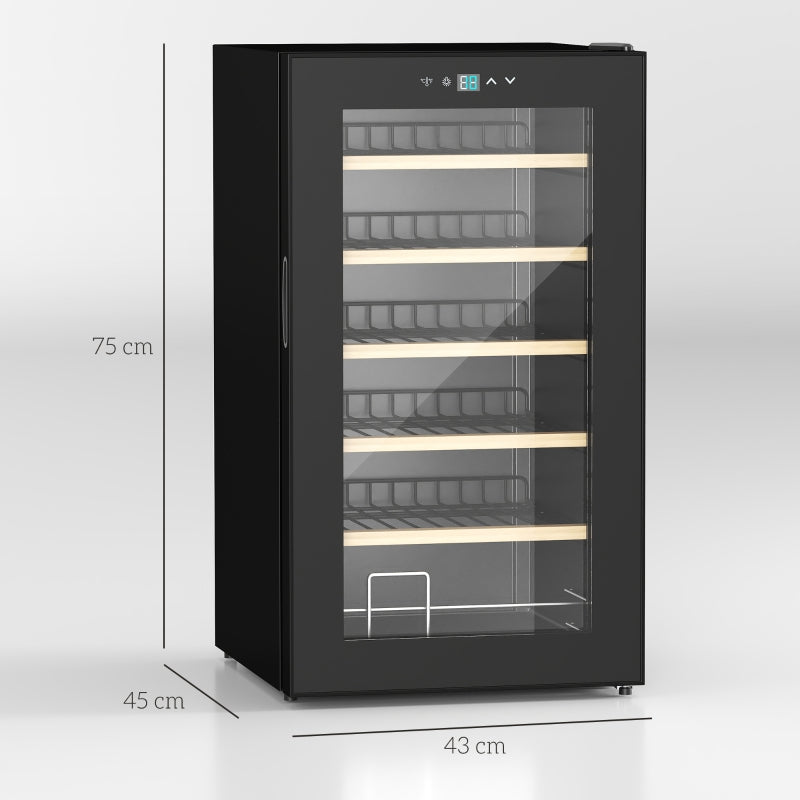 24 Bottle Wine Fridge with Glass Door, LED Light, Digital Touch Screen, Black