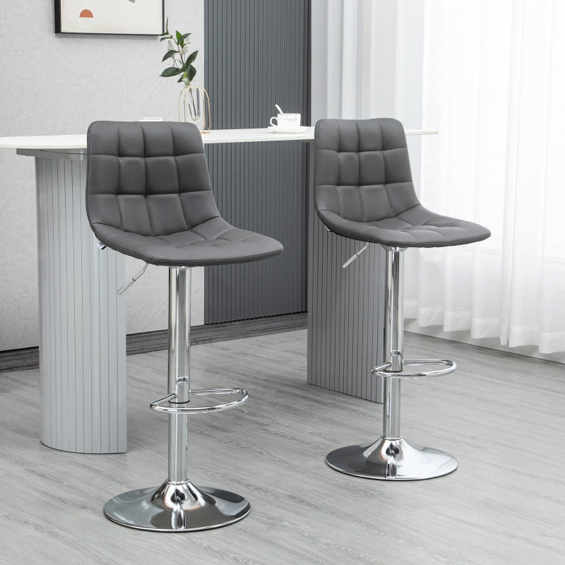 Adjustable Bar Stools Set of 2, Swivel with Tufted Seat and Back, Grey PU Leather