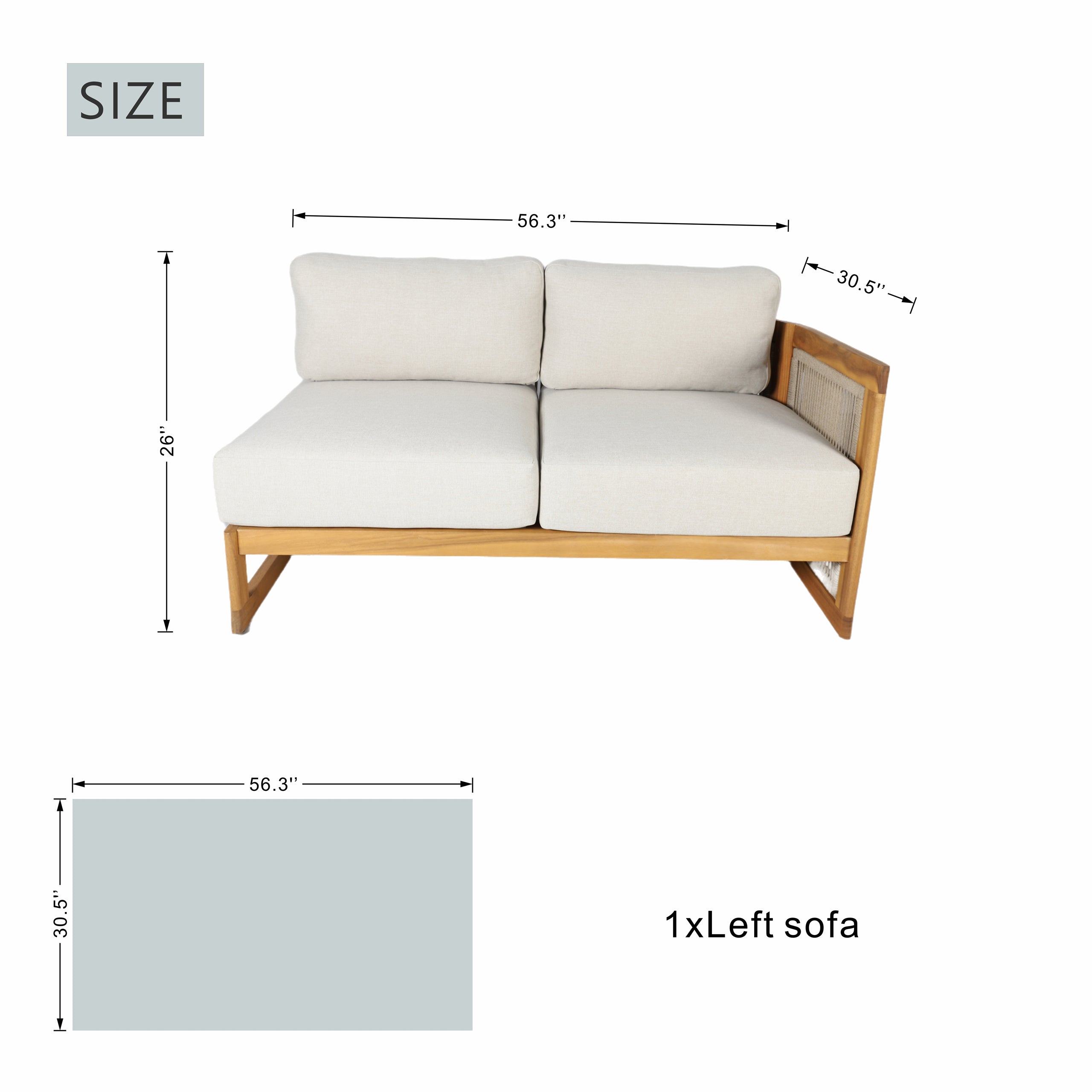 L-Shape 5-Seat Solid Acacia Sectional Sofa Set with Side & Rectangle Coffee Table (PAS-2516-LS+MS+CS+RS+PAS-2515-ST+TA)