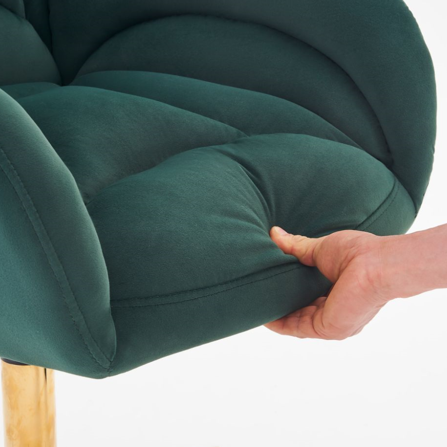 Full KD Velvet Fabric Home Office Chair: Adjustable Height, Swivel, Green with Gold Legs