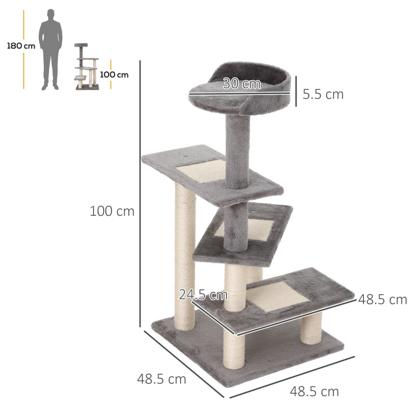 Cat Tree 100 cm Indoor Cats Scratching Post Climbing Tower Grey