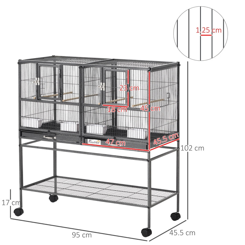 Large Bird Cage Parrot Cage with Divider, Slide Tray - 95 x 45.5 x 102 cm