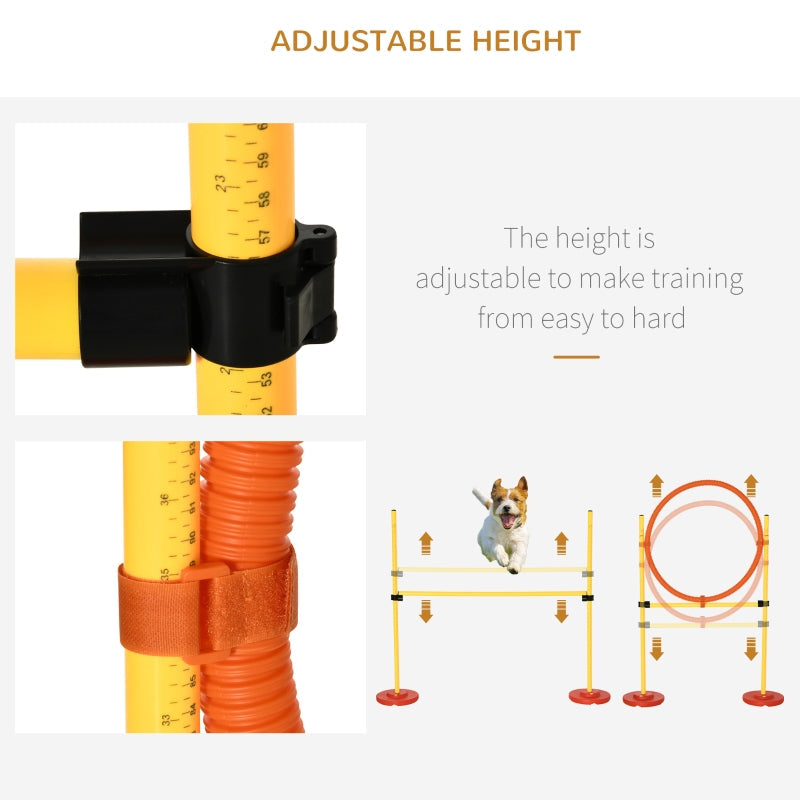 Dog Agility Equipment Training Portable Obstacle Kit with Adjustable Hurdles, Jumping Ring, Weave Poles