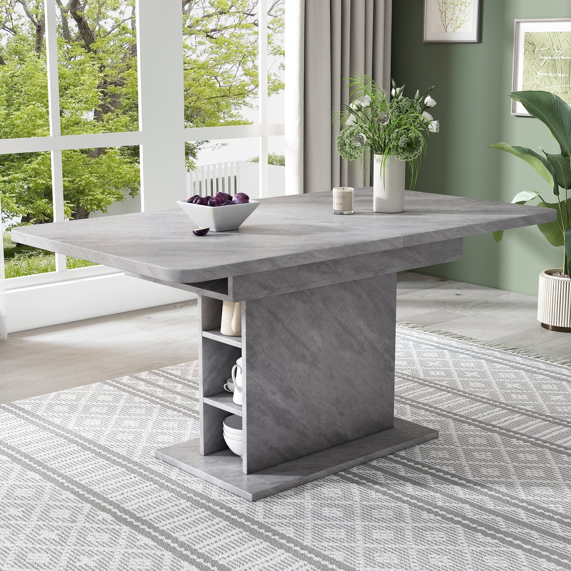 Extendable Dining Table, Space-Saving Multifunctional, Grey