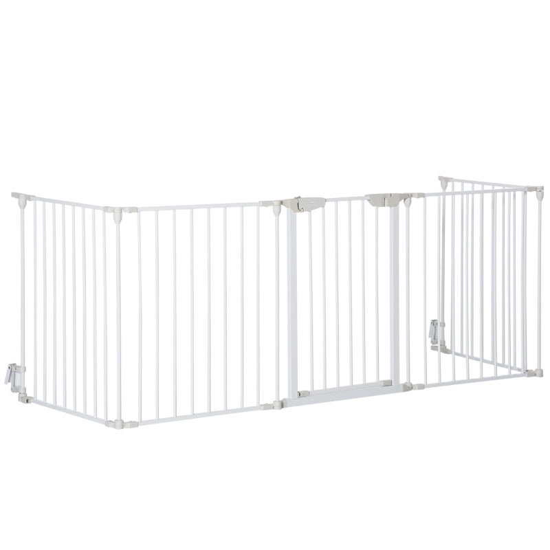 Pet Playpen Metal Fence with Walk Through Door - White