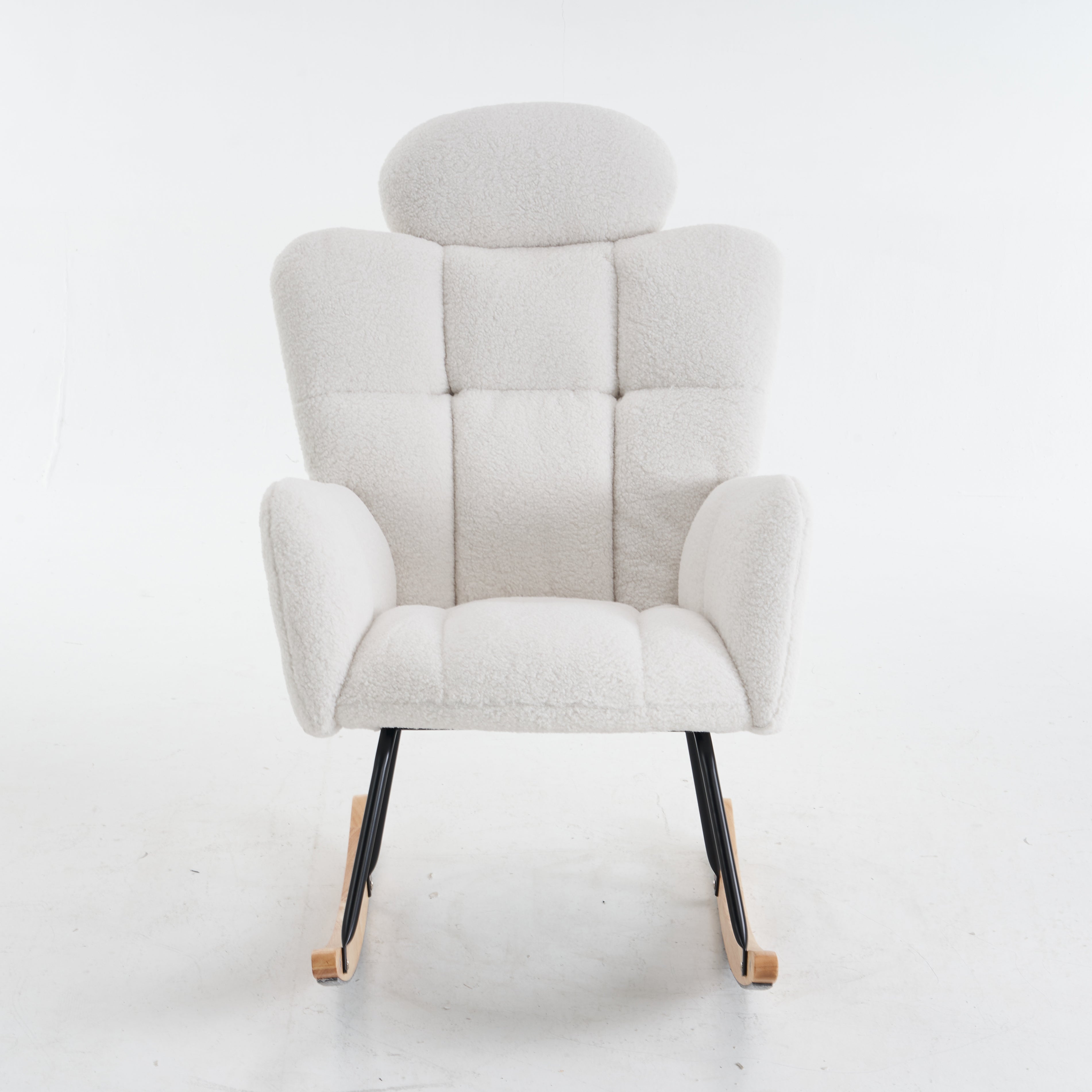 Soft Teddy Rocking Chair with Padded Seat, Tufted Upholstered - Ivory White