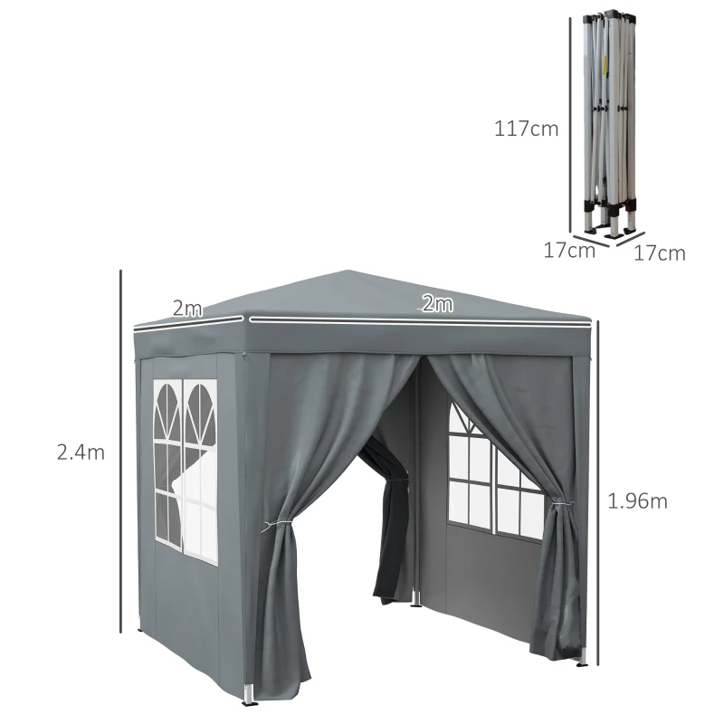 Pop Up Gazebo with Sides, Metal Frame Waterproof Party Tent, Grey