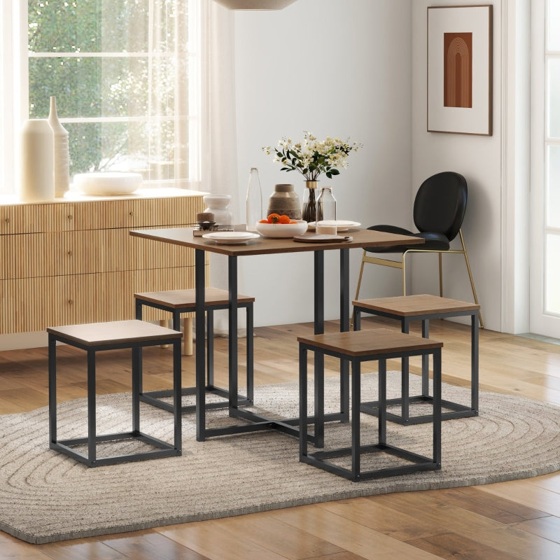5 Piece Dining Set, Space Saving with Metal Frame, Brown