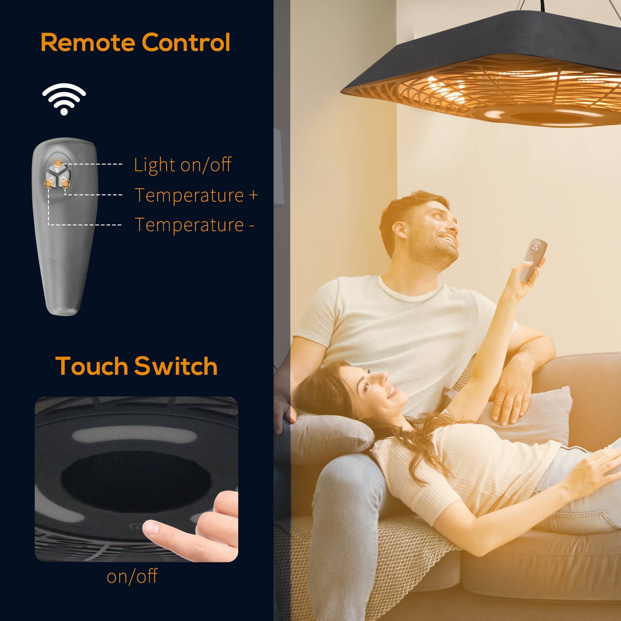 2000W Electric Hanging Patio Heater Ceiling Mounted Halogen Heating Indoor Outdoor with Remote Control Aluminium