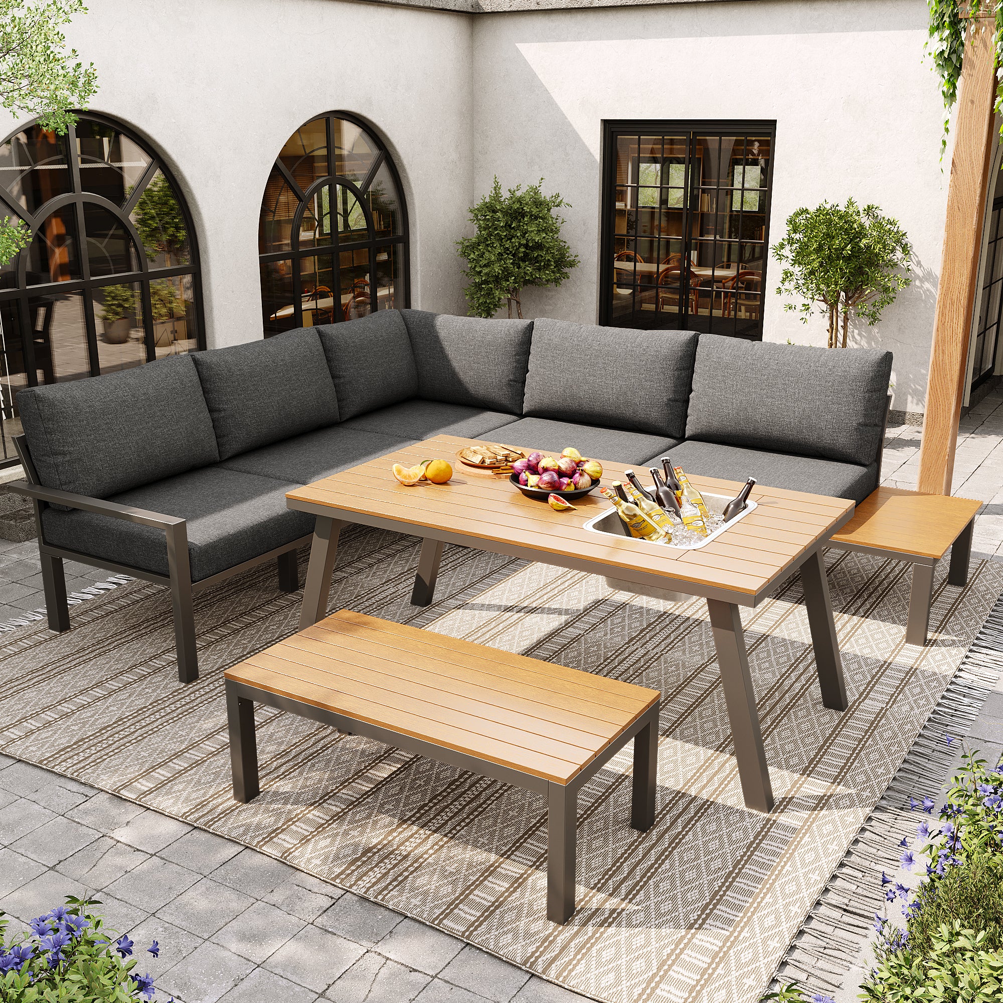 6 to 7 Seater Outdoor Garden Lounge Set – All Weather Modern Seating with Ice Bucket Table