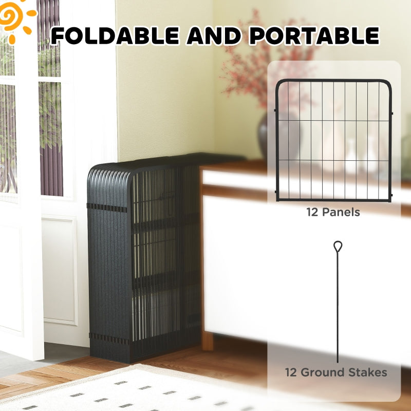 12-Panel Solid Dog Playpen with Doors, 60cm High, Black