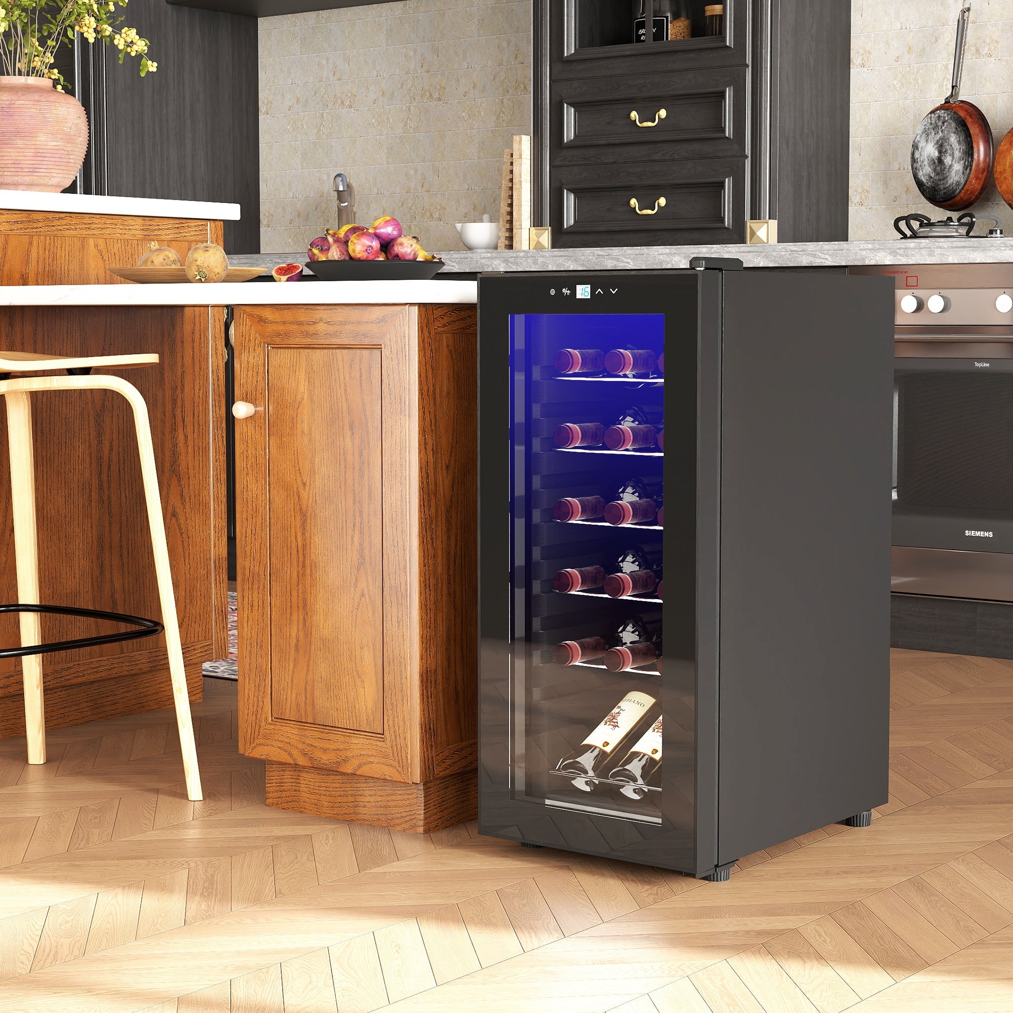 Wine Cooler, 50L 18 Bottle Freestanding with Glass Door, Black