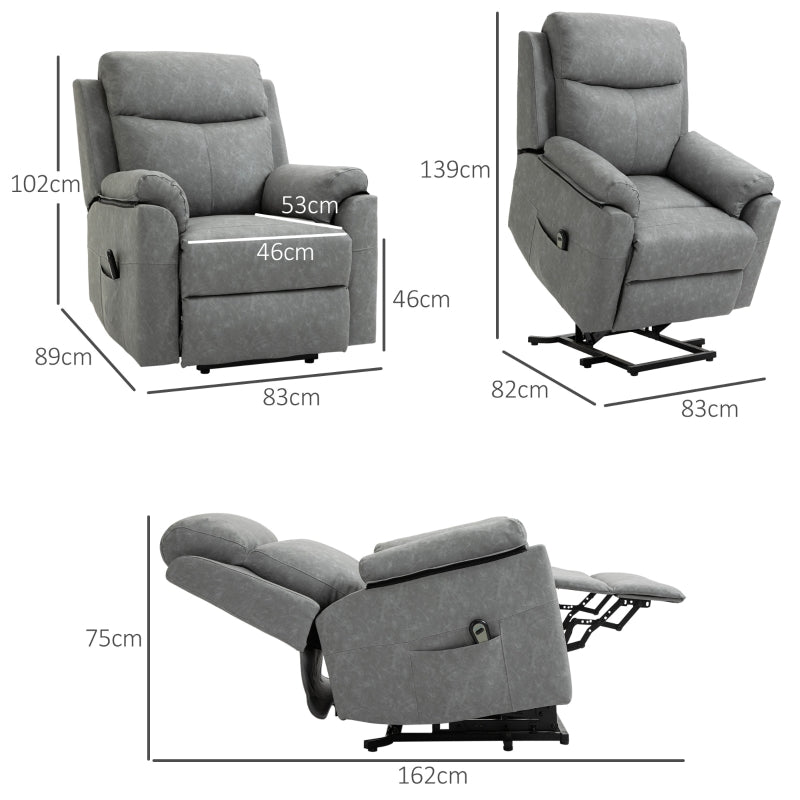 Electric Riser Recliner Chair, 70¡ã Electric Lift-Up, Faux Leather Grey