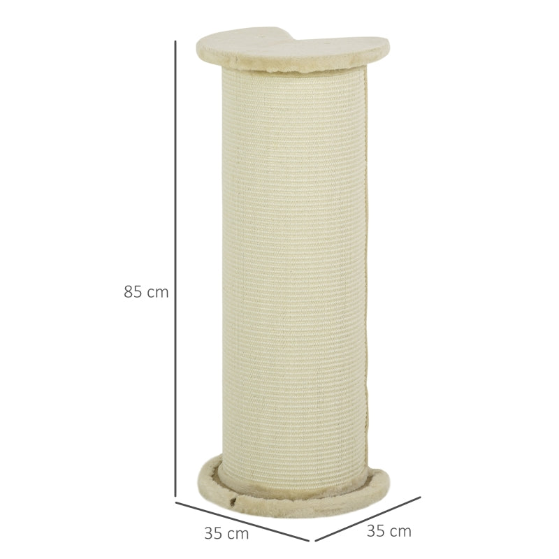 Cat Scratching Post 85cm Tall, Sisal Rope, Soft Plush, Anti Tip - Beige