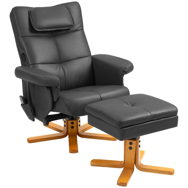 Faux Leather Massage Recliner Chair with Storage Ottoman, Black